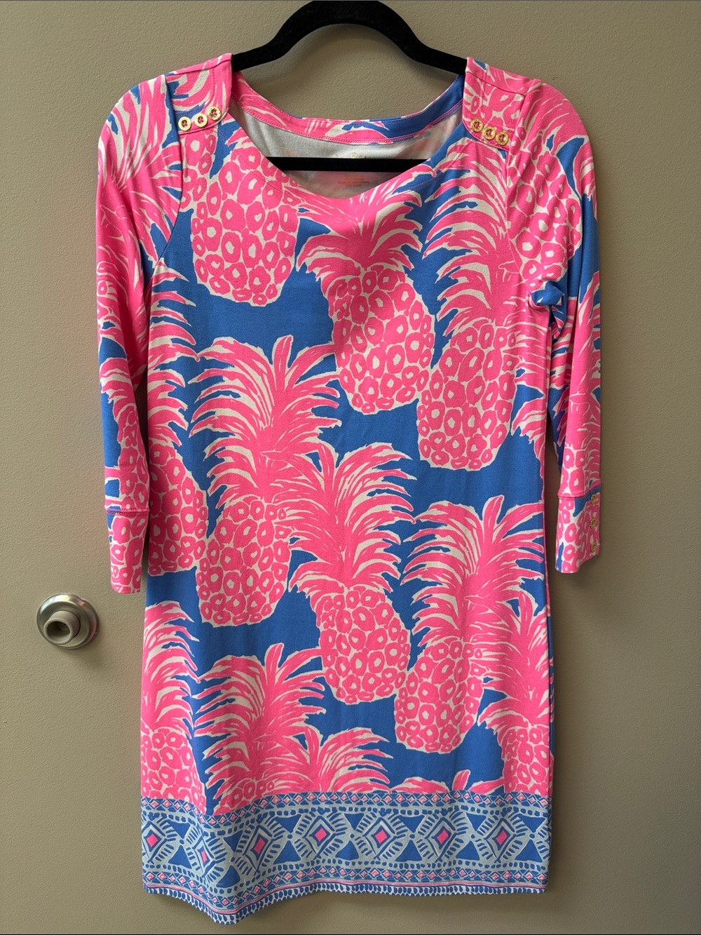 Lilly Pulitzer Pink & Blue Pineapple Print Midi Dress - Size Small